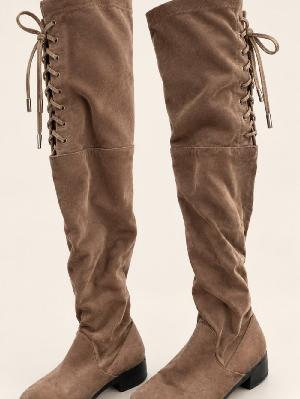Taupe Lace-Back Tall Low Heel Boots 7M